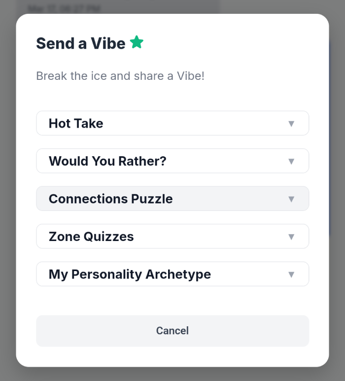 Send a Vibe Modal Options